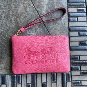 COACH Corner Zip Wristlet With Horse And Carriage Leather Strawberry Haze